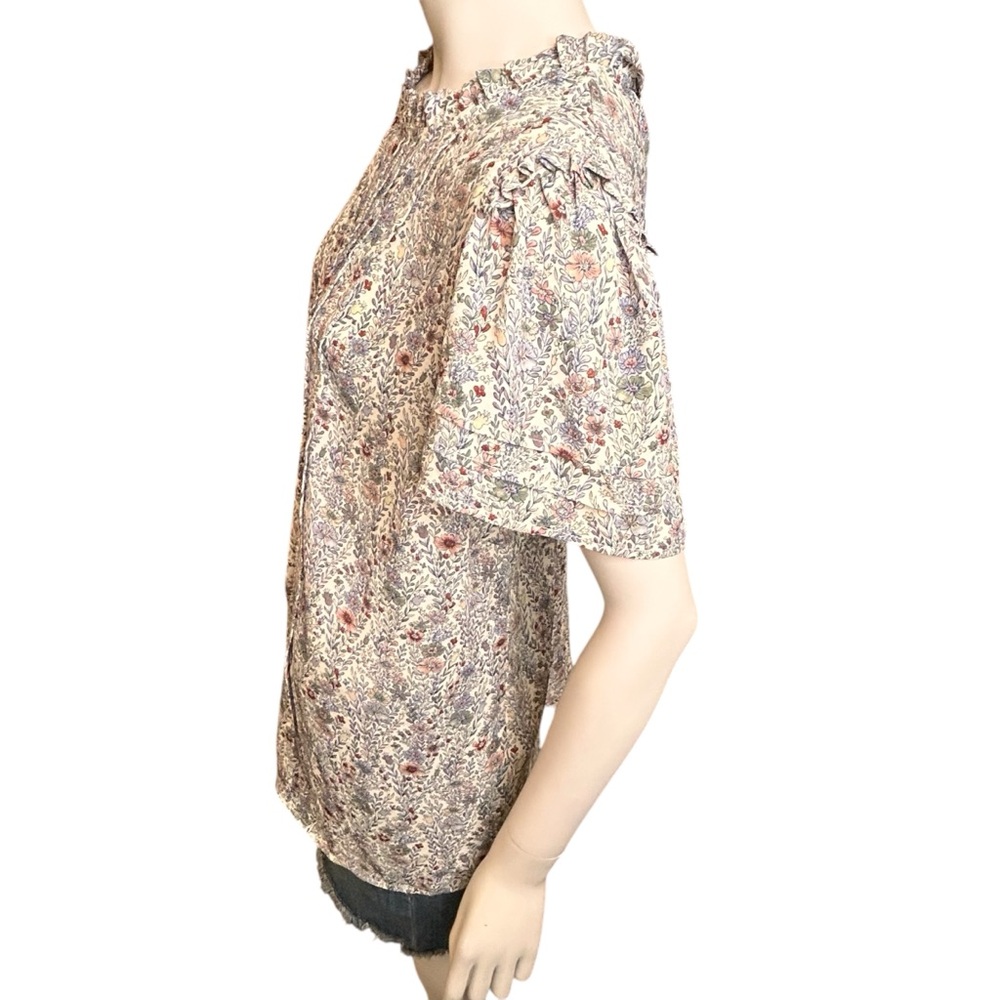 NWT Rose + Olive Size 1X Blue Floral Short Sleeve Blouse Ruffle Flowy - Picture 5 of 16